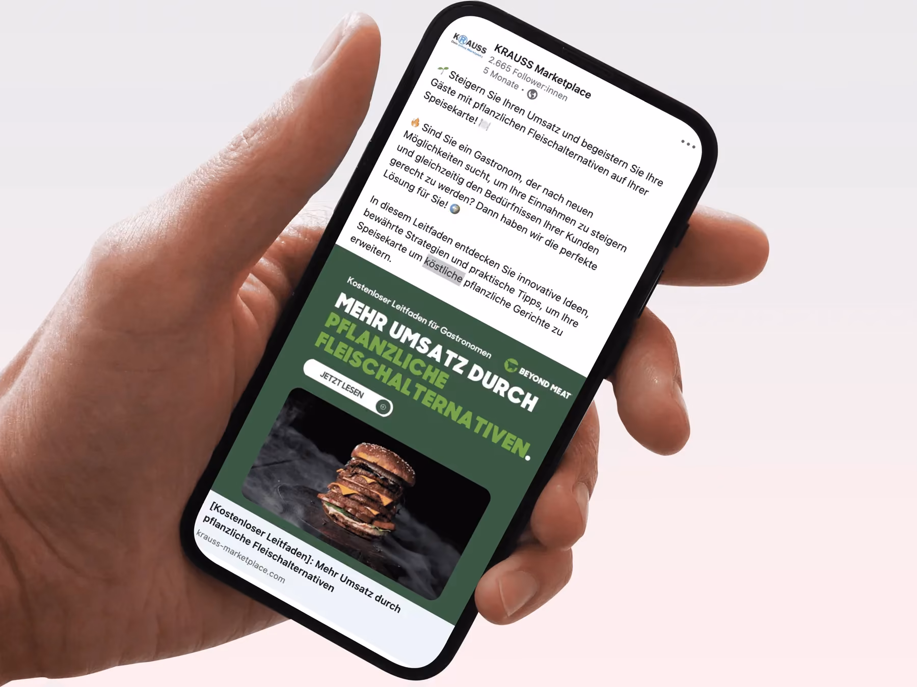Smartphone mit einer KRAUSS-Anzeige im Feed.
